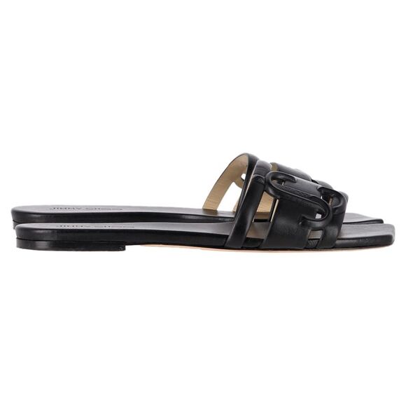 Jimmy Choo Laran Flat Slides in Black Leather - Picture 1 of 7